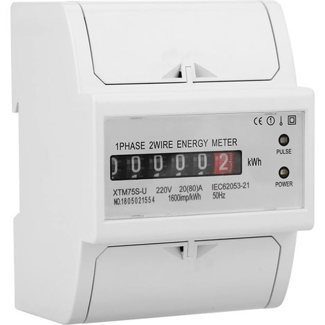 220V Compteur D'énergie Monophasé Wattmètre, 1-phase 4P DIN-Rail KWh Compteur Électronique Mètre (20(80) A) (1/5)