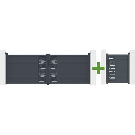 Portail battant 3,5m ARLBERG H.120cm gris + Portillon aluminium gris 1m ARLBERG H.120cm (1/5)