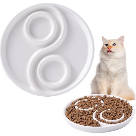 AntiSchling Napf für Katzen, Katzen Langsam Fressnäpfe,Keramik Fressen Futternapf, Innenlabyrinth mit Yin-Yang Symbol-Motiv,Erstickungsschutz,Katzentieftschale,schnurrbartfreundlich (1/5)