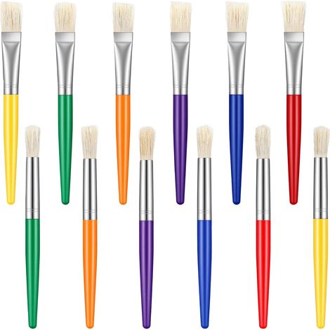 Lot de 12 pinceaux de peinture pour enfants, 6 pinceaux ronds et 6 grands pinceaux plats pour peinture acrylique lavable (1/5)