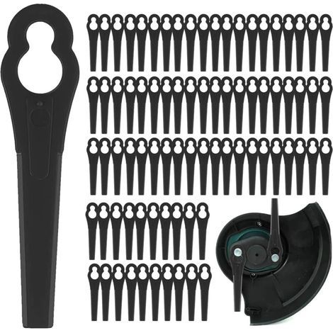 100 Pcs Lames en Plastique de Rechange, Tondeuse à Gazon en Plastique Lames, Lame Coupe Bordure pour Jardin et Pelouse Tondeuse Accessoires (Noir) (1/5)