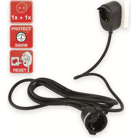 Rallonge avec prise de terre REV, 3x 1,5 mm², 3 m, noir