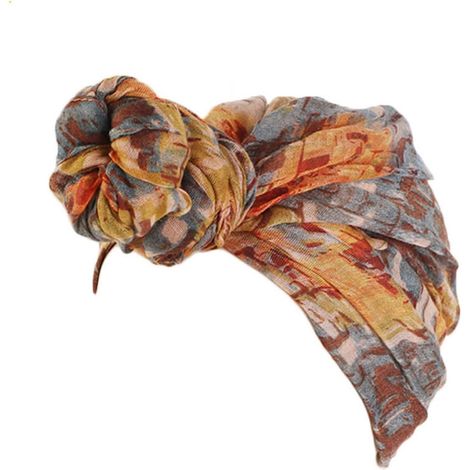 Women's Tie-Dye Orange Voile Turban, Wrap-Around Bonnet (1/5)