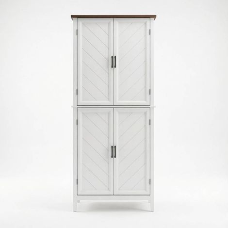 Hoher Küchenschrank weiß aus MDF 76 x 40 x 178,5 cm mit 4 Türen und verstellbaren Böden (1/4)