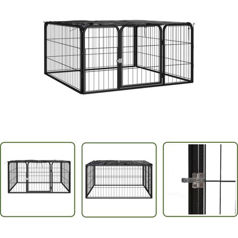 The Living Store 4-tlg. Hundelaufstall Schwarz 100x50cm Stahl Pulverbeschichtung - Hundezaun - Hundegitter - Outdoor Hundezwinger - Hundeauslauf - Welpenspielplatz (1/5)