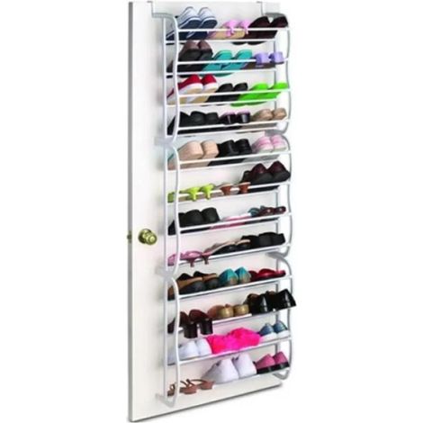Paris Prix – Range-chaussures de porte 36 paires – 180 cm blanc – Accroche facile – Plastique durable pour rangement optimisé (1/2)