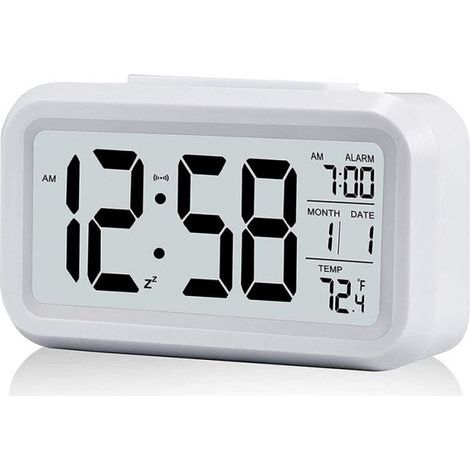 Blanc RéVeil NuméRique avec Grand Affichage LCD de la TempéRature, RéVeil Silencieux Alimenté par Batterie avec Fonction Snooze (1/5)
