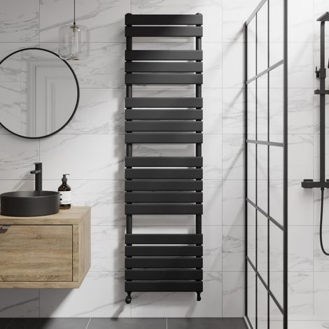 Duratherm Black Flat Panel Heated Towel Rail Bathroom Radiator 1800 x 500mm