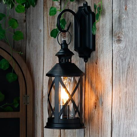 Lanterne Vintage Extérieure à Batterie, Applique Murale Sans Fil en Métal avec Ampoule Edison pour Patio, Jardin, Porche, Décor Maison (Noir)