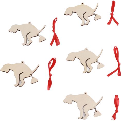 5 Pièces Ornements de Noël Chien Défécation Écologique Miniature Sécurisé pour Maison de Poupée Fenêtres Portes Bois (1/5)