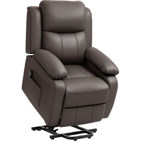 Fauteuil releveur électrique - HOMCOM - repose-pied, dossier inclinable, télécommande - revêtement en PU - 76x90x105cm - marron