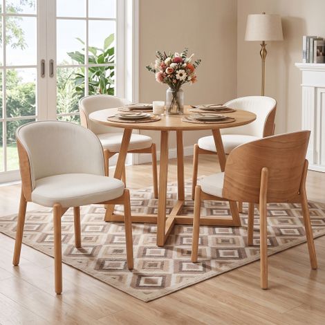 4 sedie da pranzo in legno massello, comode e traspiranti, adatte a sale da pranzo, soggiorni, caffè, stile moderno, tessuto in lino, impiallacciatura in legno massello di frassino, colore legno natur (1/5)