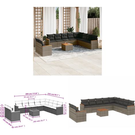 11-tlg. Garten-Sofagarnitur mit Kissen Grau Poly Rattan - Gartenmöbel Set - Esszimmergarnitur - Outdoor Möbel - Lounge Sofa - Rattan Gartenmöbel - Home & Living (1/3)