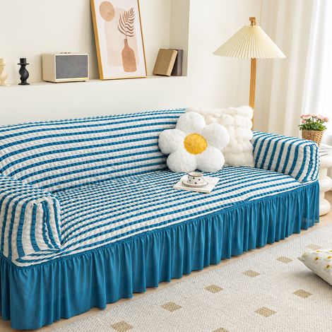 Housse Canapé 2 places taille M 145-185 cm modèle à jupe bleu bicolore seersucker extensible 36 × 23 × 19 cm 1,03 kg – Livraison gratuite
