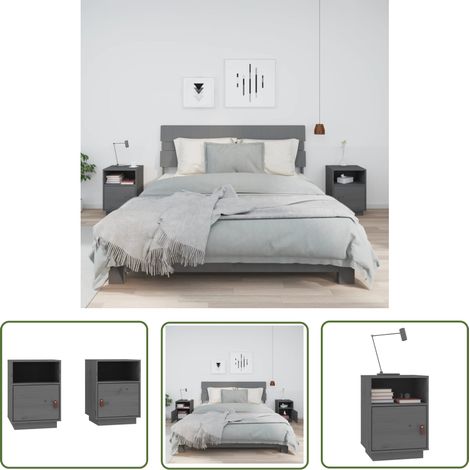 The Living Store Nachttische 2 Stk. Grau 40x34x55 cm Massivholz Kiefer - Nachttische - Wohnzimmermöbel - Massivholzmöbel - Kiefernmöbel - Grau (1/5)