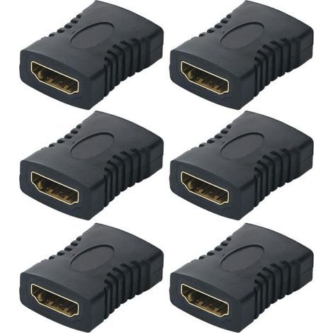 BUNTHAUS CSPARKV Lot de 6 Coupleur HDTV, Adaptateur HDTV Femelle vers Femelle, Connecteur HDTV Plaqué Or, HDTV Câble Extension Connector Converter Supporte, Noir (1/4)