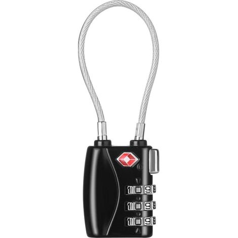 TSA Zahlenschloss mit flexiblem Kabel für Koffer und Spind, 3-stellig, Schwarz (1/5)