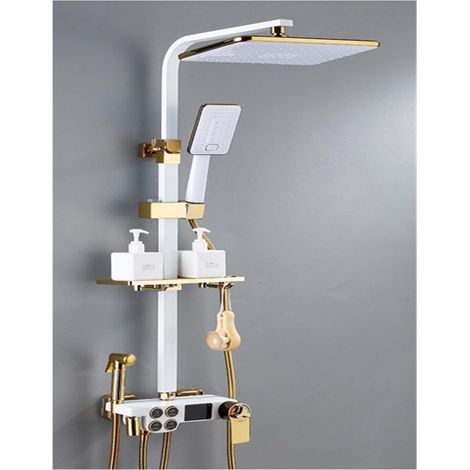 Ensemble de douche mitigeur thermostatique intelli Système de douche thermostatique salle de bain LED ensemble de douche numérique intelligent montage mural robinets de bain à tête carrée mitigeur cha (1/5)
