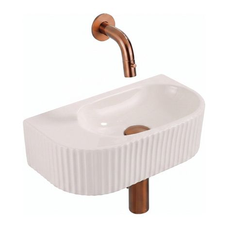 QeramiQ Fuente Lavabo pour WC - 40x22x12 cm - nervure - demi-rond - sans trou de robinet de Lavabo pour WC - ceramique - robinet de Lavabo pour WC (1/5)