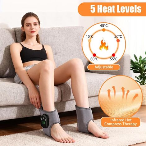 Appareil de massage chauffant portable sans fil 3 en 1 pour pieds et chevilles - Soulage la douleur avec triple massage et 5 niveaux de chauffage - Convient pour la maison, le bureau, les (1/4)