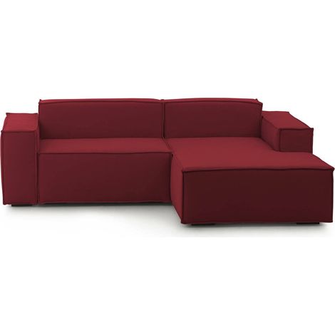 Dmora - Festes Sofa Dlorenz, Modulares 2-Sitzer-Sofa mit rechter Halbinsel, 100% Made in Italy, Modernes Sofa aus Stoff, Cm 220x170h70, Rot
