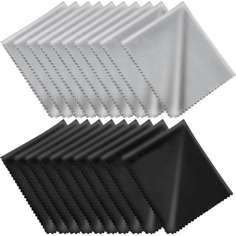 Paños de limpieza de microfibra, paquete de 20 unidades - Negros y grises, reutilizables y duraderos - perfectos para limpiar cristales y aparatos electrónicos. (1/5)