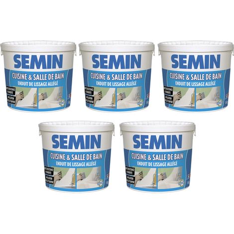 Lot de 5 enduits de lissage cuisine et salle de bain Semin - adapté aux pièces humides - seau de 1 kg (1/5)