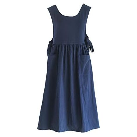 Tablier femme grande taille, mélange coton-lin lavé, avec deux poches, couleur unie, design japonais, tablier de cuisine femme, couleur : multicolore, 110 cm (1/5)