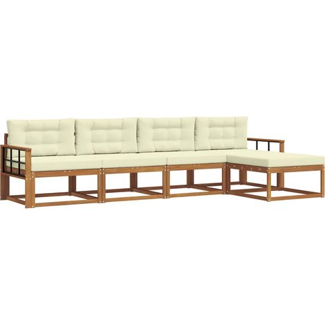 Conjunto de sofás de exterior con cojín 5 pcs Natural y Crema vidaXL (1/5)