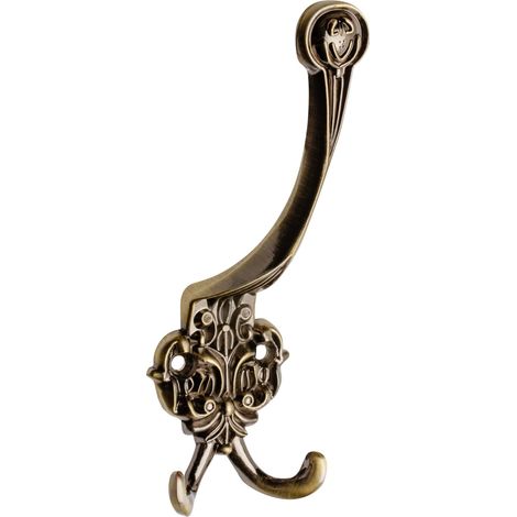 Patère Triple Murale, Style Rétro Art Nouveau, Crochet Porte-Manteau Ornemental en Alliage de Zinc, Finition Laiton Antique, 150x50mm, Vis Incluses (1/4)