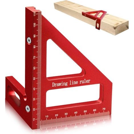 Winkelmesser für die Holzbearbeitung, 3D-Mehrwinkelmesslineal, 45/90-Grad-Aluminium-Dreiecklineal, hochpräzises Mehrzweck-Messwerkzeug für Ingenieure (rot) (1/5)