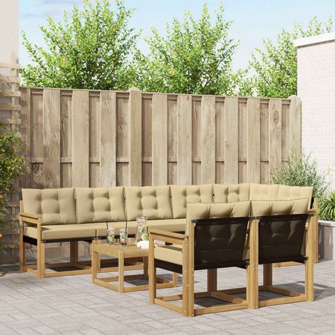 vidaXL Outdoor-Sofagarnitur mit Kissen 9 pcs Weiß und Beige (1/5)