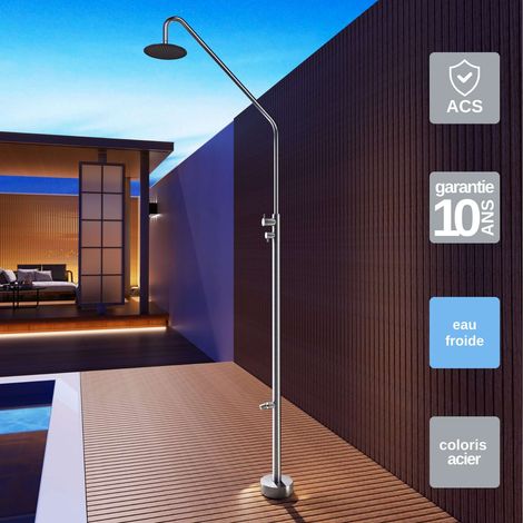 Douche de piscine Dakota en Acier Inox.S316 – Tête Ø25cm /Corps Ø42mm/H. 2,32m – Garantie 10 ans - POOLIMEX (1/5)