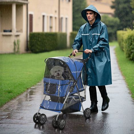 Bleu - Poussette pour chiens jusqu’à 10 kg avec housse imperméable, chariot pliant pour animaux de compagnie, 75x45x97 cm