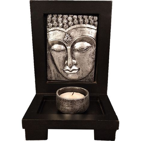 Porte-encens Bouddha élégant en pierre zen, support bougie décoration salon hôtel spa argenté taille unique (1/5)