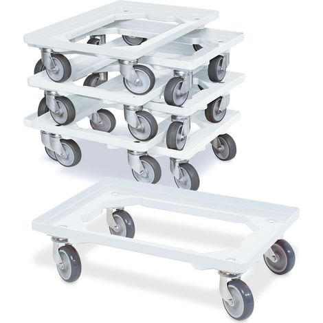 BRB Lot de 7 roulettes logistiques pour conteneur 600 x 400 mm - Charge maximale : 250 kg - Blanc (1/2)