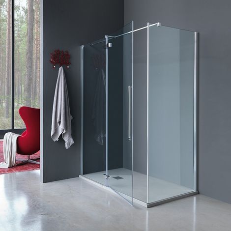 Samo - Porte de douche pivotante 96 - 98 cm Profilés chromé brillant verre transparent Version Gauche - ZENITH