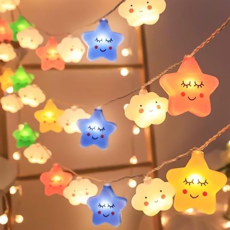 Guirlande lumineuse à LED - 300 cm - 20 LED - Blanc chaud - Nuages - Veilleuse féerique - Petites étoiles - Pour décoration (1/5)