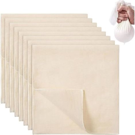 8Pcs Gaze Alimentaire, Filtre Alimentaire 40×40cm Tissu de Fromage Coton Lavable Filtre de Cuisine, Tissu de Filtre à Fromage, Jus (1/4)