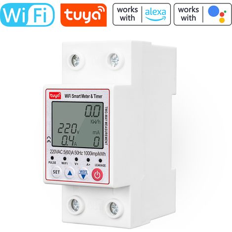 Compteur électrique monophasé,compteur d'énergie intelligent,compteur KWh,compteur d'énergie électrique 230-300V WiFi DIN-Rail,moniteur numérique de consommation d'énergie avec Smart Life/Tuya App (1/4)