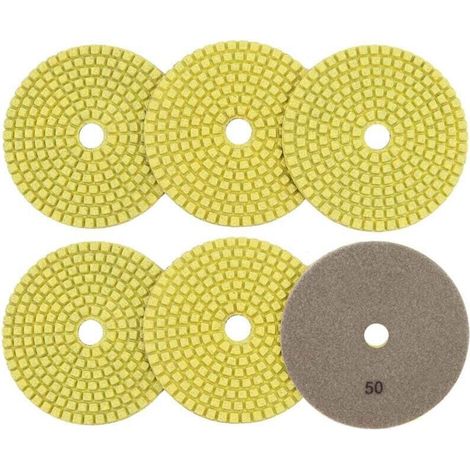 Lot de 6 tampons de polissage diamant humide 100 mm 50 pour ponçage granit marbre utilisé sur meuleuse ou polisseuse