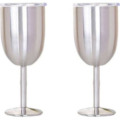 2 copas de vino de acero inoxidable de doble capa, vaso de color, capacidad, duraderas, color plata. (1/4)