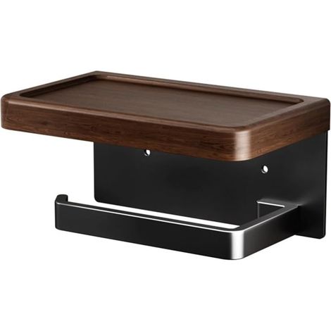 Support rouleau WC, bois, noyer, sans perçage, avec étagère (1/5)