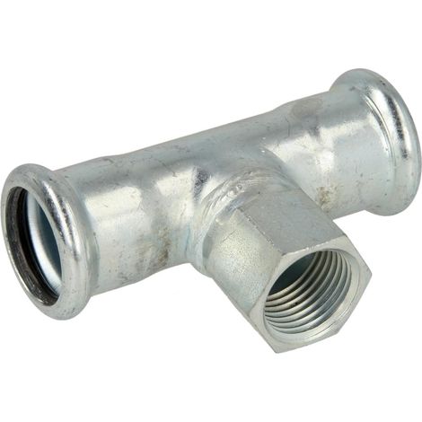 Raccord à sertir en acier C té 15 x 1/2'' x 15 mm F/FF/F contour M