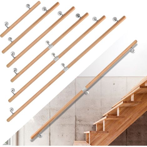 Randaco Barandilla de pared de haya 100 cm, pasamanos antideslizante Ø4,2 cm con soportes inox, para niños mayores (1/5)