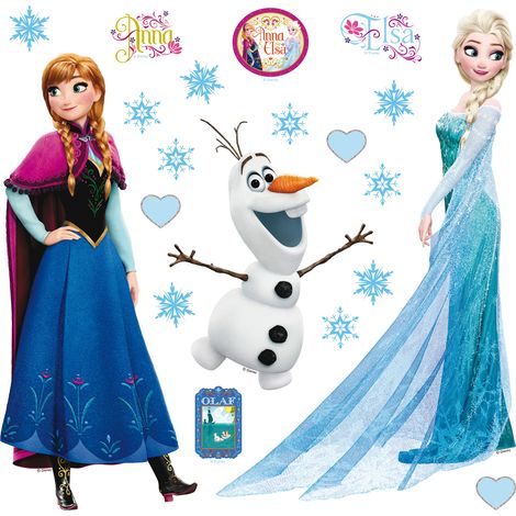 sticker mural La Reine des neiges Anna & Elsa bleu et violet  - Disney