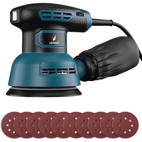 Ponceuse Orbitale Excentrique 300 W, 6 Vitesses, 12000 RPM, Ponceuse de 125 mm avec 10 Papiers Abrasifs (P80), Collecteur de Poussière, pour Polissage Ponçage du Bois Acier (1/5)