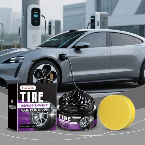 Car tire retreading and care cream, tire cleaner, dust-free, car maintenance and stain removal cream -- 50g + sponge