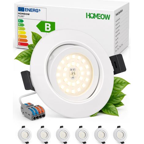 Spot Led Encastrable 230V Blanc Metal Trou 68mm - 80mm Blanc Neutre Spot de Plafond Orientable Interieur Extra Plat IP44 pour Salle de Bain Cuisine Pivotant 4000K 4.7W 760LM, Pack de 6 (1/5)