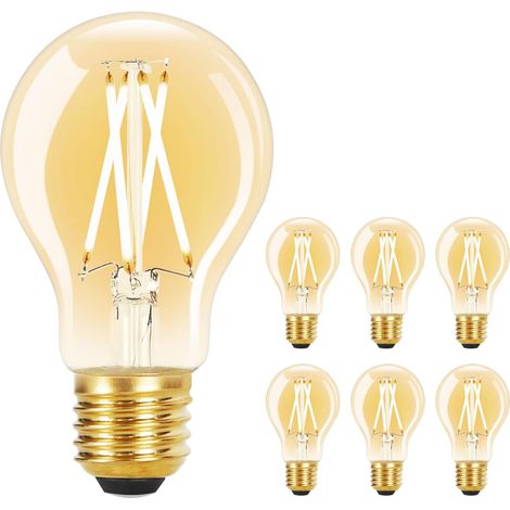 ZMH 6 Ampoules LED E27 4W eq 40W, A60 Vintage Edison Ampoule à filament Blanc chaud 2700K économie d'énergie pour Maison hôtel (1/5)